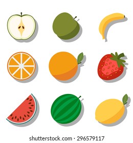 fruits flat icons set isolated on white background, vector illustrations eps 10