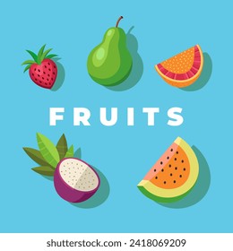 Fruits flat icons set. Vector illustration of fruits for web design