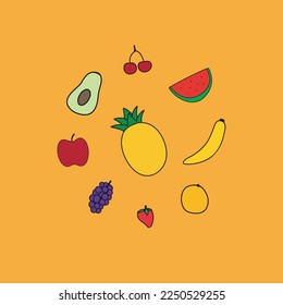 fruits flat illustration icon set