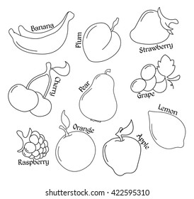  Fruits in a flat style. Line icons. Vector illustration.