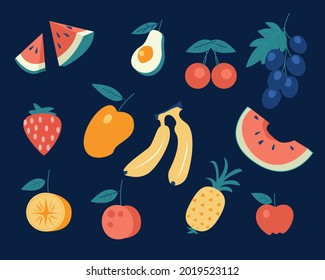 Fruits flat vector illustration set concept 