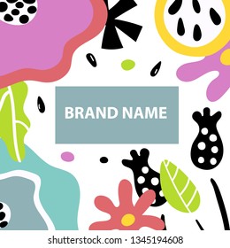 Fruits and flowers. Flat hand drawn illustration. Healthy nutrition cartoon texture. Organic food. For advertising, banner, signage.