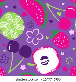 fruits and flowers seamless vector pattern