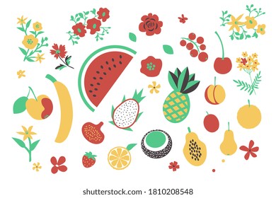 Fruits and flowers vector set