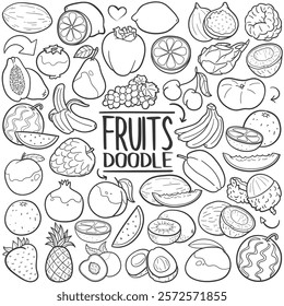 Fruits Food Doodle Icons Hand Made Sketch Line Art Vector Stamp.