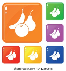 Fruits food icons set collection vector 6 color isolated on white background