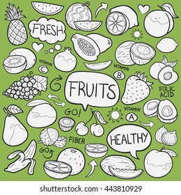 Fruits Food Vector Shape White Doodle Icon Hand Made vector Illustration sketch.