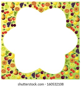 Fruits frame made with different fruits, healthy food theme composition, vector illustration.