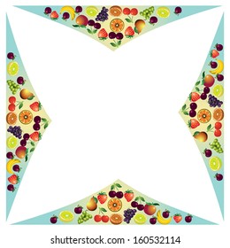 Fruits frame made with different fruits, healthy food theme composition, vector illustration.
