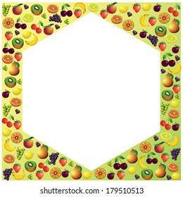 Fruits frame made with different fruits, healthy food theme composition, vector illustration.