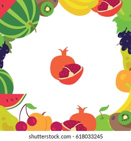 Fruits frame with pomegranate. Vector illustration
