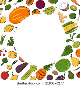 Fruits frame set. Vector flat illustration. Vegetarian concept