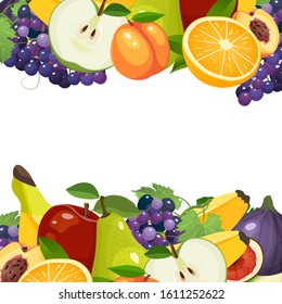 Fruits frame vector illustration. Vector fruits and berries collection set. Healthy lifestyle and diet poster
