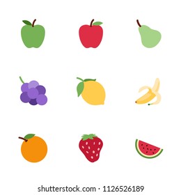 Fruits, fresh food vector illustration icons, emojis, flat cartoon style symbols set, collection, pack.
