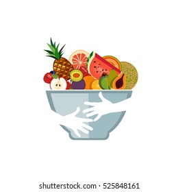 Fruits. Fruit bowl. Flat design.