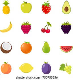 Fruits Fruit Icon Set Flat Design Isolated On White Background