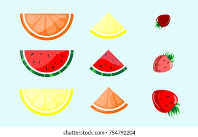 fruits fruit icon set flat design isolated on white background