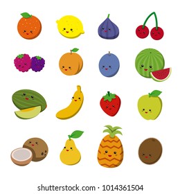 Fruits with funny faces. Vector illustration