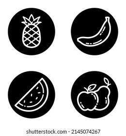 Fruits glyph Flat Icon Set Isolated On White Background