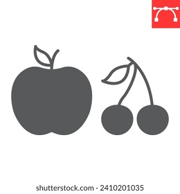 Fruits glyph icon, grocery store and food , apple and cherry vector icon, vector graphics, editable stroke solid sign, eps 10.