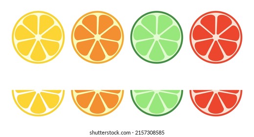 Frutas, pomelo, lima, limón, naranja. Ilustración de alimento saludable, conjunto de vitaminas tropicales saludables. Jugo saludable y natural. Diseño aislado. Vector.
