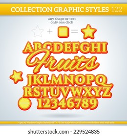 Fruits Graphic Styles for Design. Graphic styles can be use for decor, text, title, cards, events, posters, icons, logo and other. 