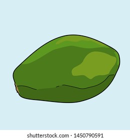 Fruits - Green Papaya vector in cartoon style with black outline