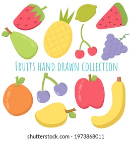 Fruits hand drawn collection. Health food icons.