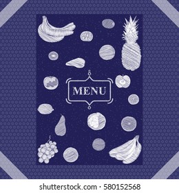 Fruits hand drawn illustrated menu template design in vintage style