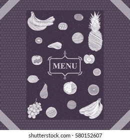 Fruits hand drawn illustrated menu template design in vintage style