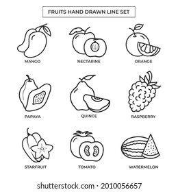 Fruits hand drawn with line art set