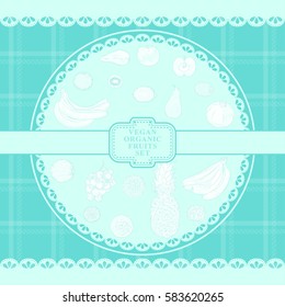 Fruits hand drawn on checkered textile design in country style vector illustration