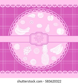 Fruits hand drawn on checkered textile design in country style vector illustration
