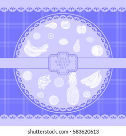 Fruits hand drawn on checkered textile design in country style vector illustration