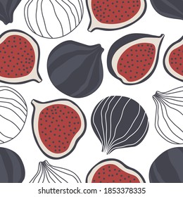 Fruits, hand drawn overlapping background. Colorful tropical wallpaper vector. Seamless pattern with figs. Decorative colored illustration, good for printing