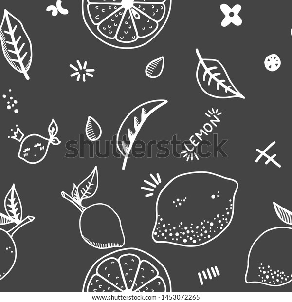 Fruits Hand Drawn Seamless Pattern Lemons Backgrounds