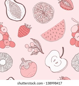 Fruits. Hand drawn vector illustration. Seamless background.