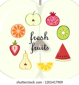 Fruits hand drawn vector isolated on background. Collection of trendy fruits in flat style for menu design, packaging template, app, ui, logo and web site.Creative art design,vector illustration