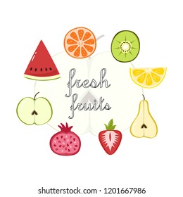 Fruits hand drawn vector isolated on white background. Collection of trendy fruits in flat style for menu design, packaging template, app, ui, logo and web site.Creative art design,vector illustration