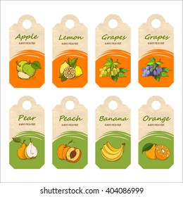 Fruits, hand-drawn. Set of labels.