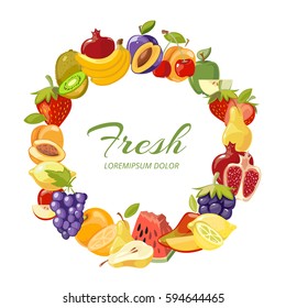 Fruits healthy eating vector frame isolated over white