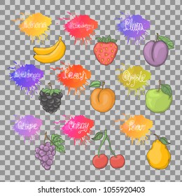 Fruits healthy set illustration isolated on a transparant background.Vector fresh health food, cherry,banana,grape,berry.Diet ,vitamin