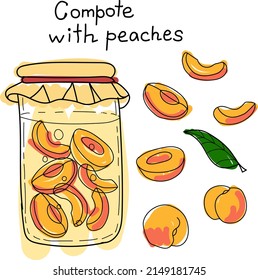 Fruits for healthy summer drink. Compote with peaches.