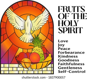 Fruits of the holy spirit with dove vector illustration