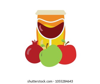 Fruits, honey and wine Rosh Hashana jewish holiday banner background