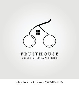 fruits house, cherry, logo vector illustration design graphic, line art blue berry, black berry