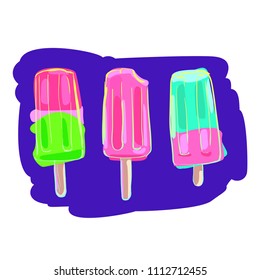 Fruits ice cream, hand drawn. Vector illustration. 