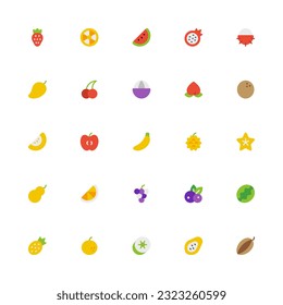 Fruits Icon Collection. Pixel Perfect Fruits Flat Style 2D Icon