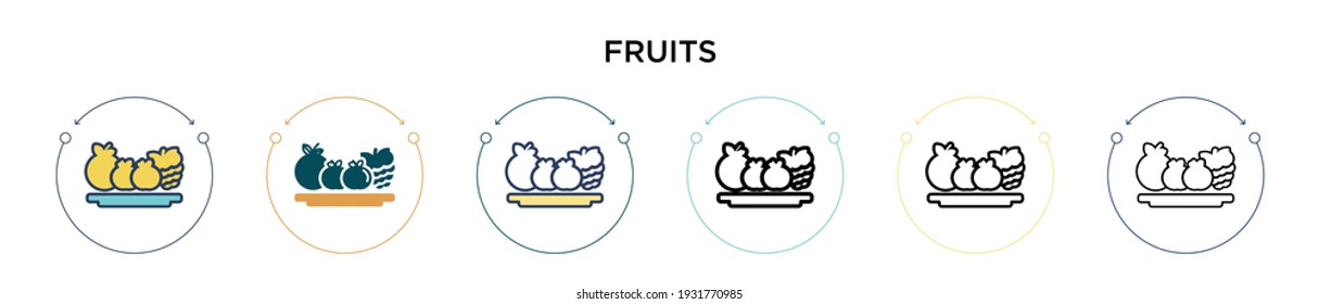 Fruits icon in filled, thin line, outline and stroke style. Vector illustration of two colored and black fruits vector icons designs can be used for mobile, ui, web
