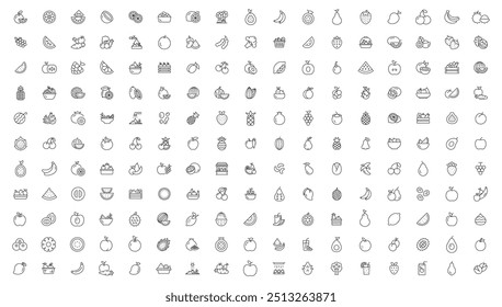 Fruits icon mega set. Different fruits and vegetables vector illustration